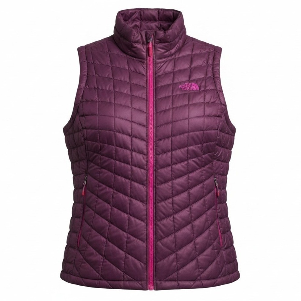 The North Face ThermoBall Vest Women M Medium Magenta Quilted Full Zip Puffer
